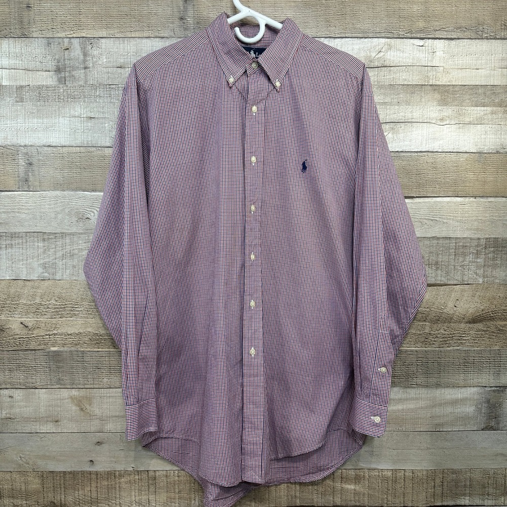 Ralph Lauren Yarmouth Mens Red White Blue Gingham Button Down Shirt 15.5 32/33